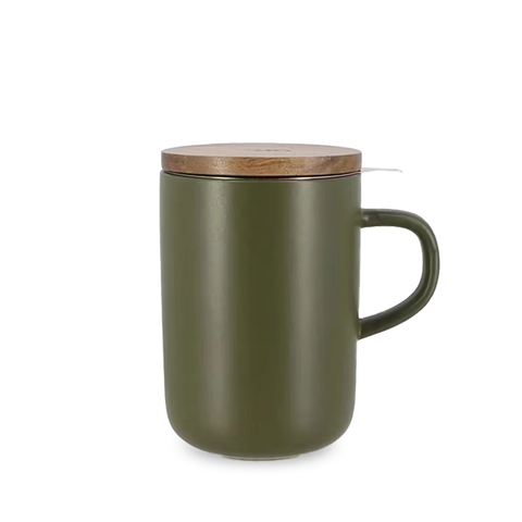 Tisanière grès et couvercle bois - Kaki 48cl